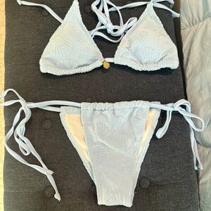 Light Blue Shell Embossed Tie-Side Bikini